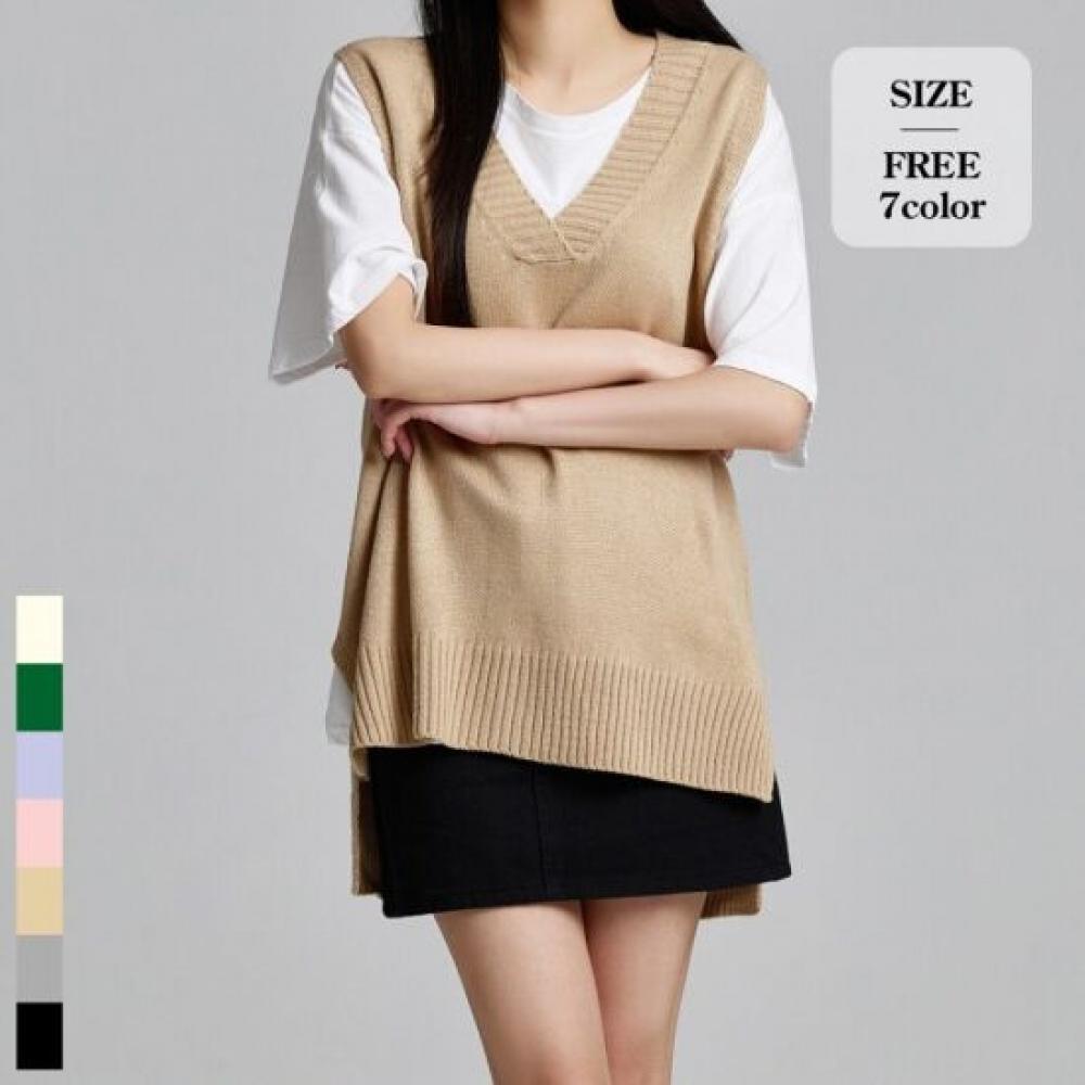 Forest Fit Basic V Neck Knit Long Vest 7 Colors