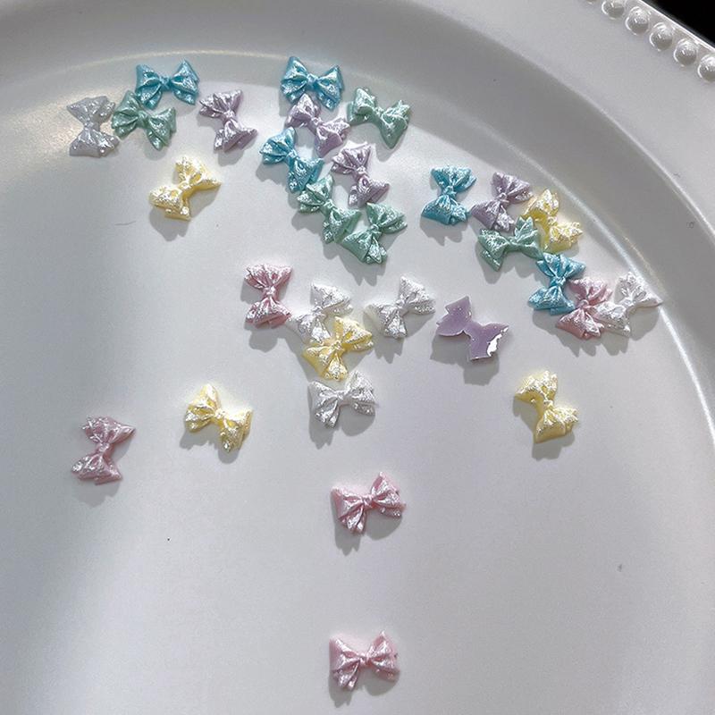 50Pcs Pearlescent 3D Nail Art Bow Charm For Nails Decoration Design Kawaii Manicure Accessories Bow-Knot Diy Craft Supplies
