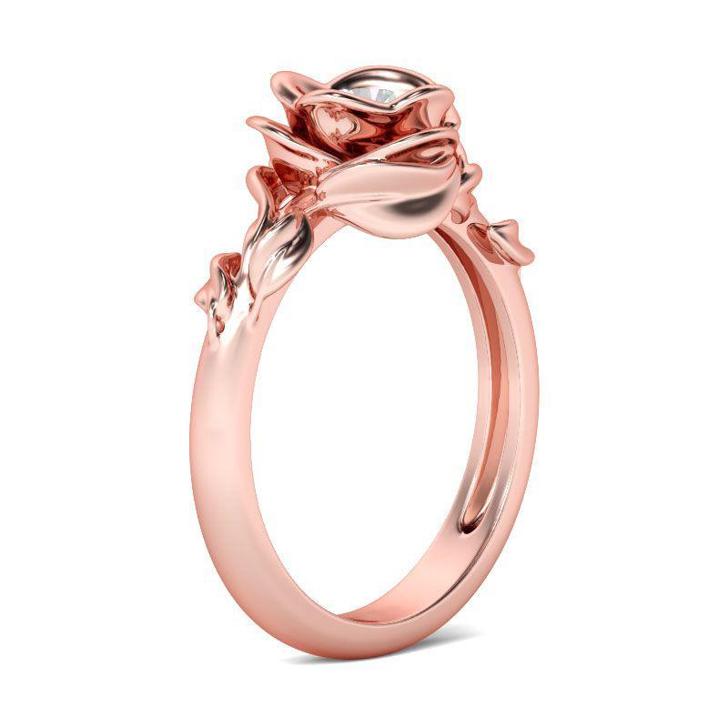 High Quality Women'S Rose Zircon Ring Copper Creative Flower Ring