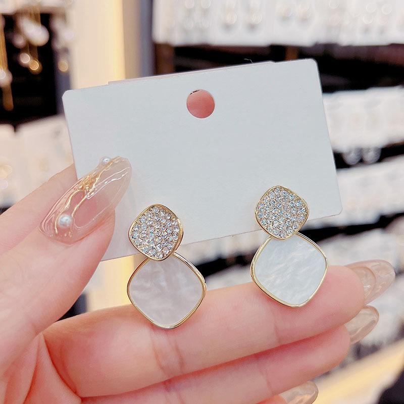 Korean New Black Zircon Stud Earring For Women Shiny Rhinestone Square Geometric Earrings Girl Party Statement Jewelry Gifts