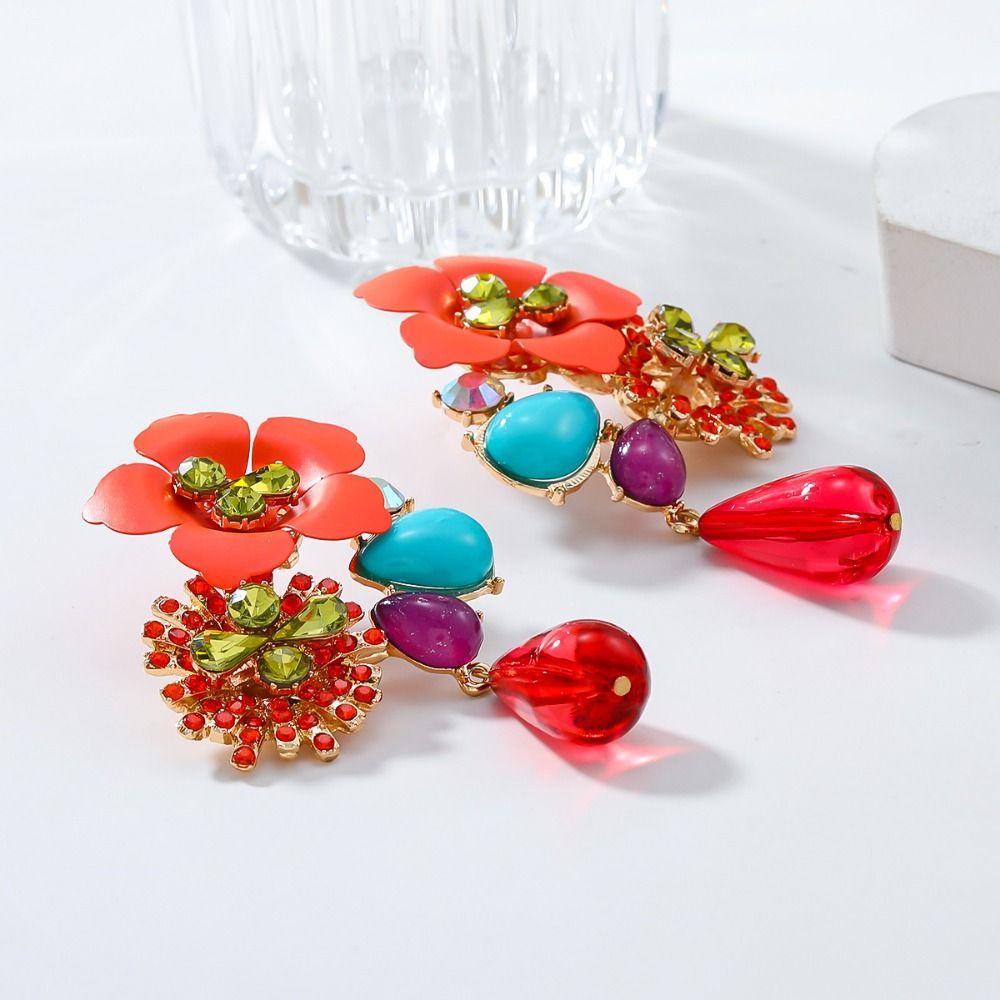 Bohemia Resin Flower Earrings Vintage Women Earrings Fashion Water Droplet Long Earrings  Women
