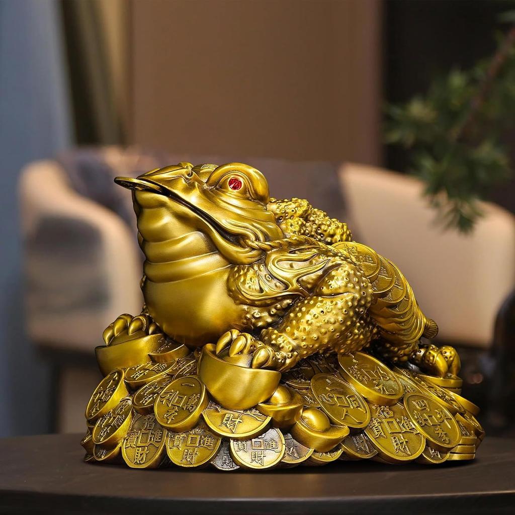 Yuanbao Goldene Kröte Messingstatue Dreibeinige Geldkröte mit Münze und Barren Traditionelle Chinesische Feng Shui Reichtumsskulptur für Zuhause Büro Geschäft