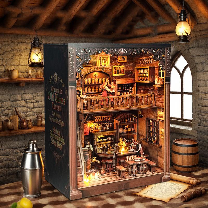 NOUVEAU Vieille taverne Poupée en bois Maison de poupée Miniature Modèle 3D à assembler avec kit de meubles Jouet DIY Cadeau pour Enfants & Adultes Casa