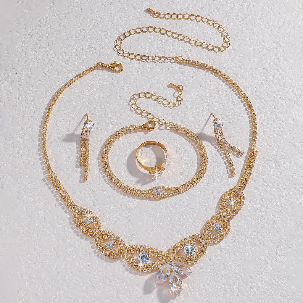 Jewelry wholesale fashion new necklace earrings bracelet ring set shiny bride jewelry two-piece set with accessories
