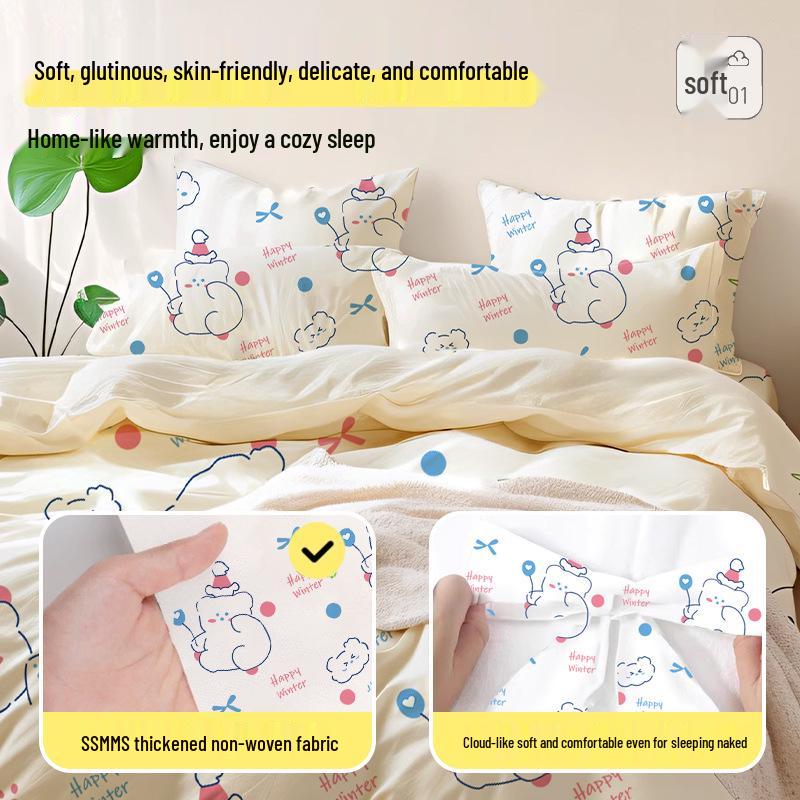Disposable 4-Piece Travel Bedding Set: Anti-dirt, Wash-Free, Sterilized, Thickened for Hotel & Portable Use.