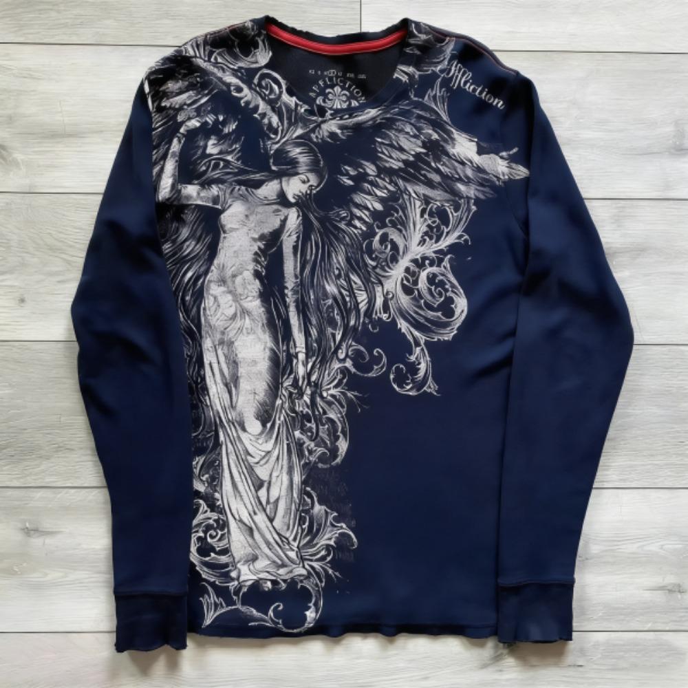 

Fashion European Style Gothic Printing Long Sleeved T-shirt Fashion Round Neck Oversized T-shirt Men Casual Tops Women Streetwear S