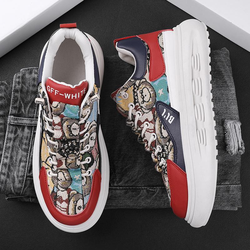 New Men's Vulcanized Shoes New Men's Thick Sole Sports Shoes Lace Up Casual Versatile Pattern Personalized Four Seasons Shoes