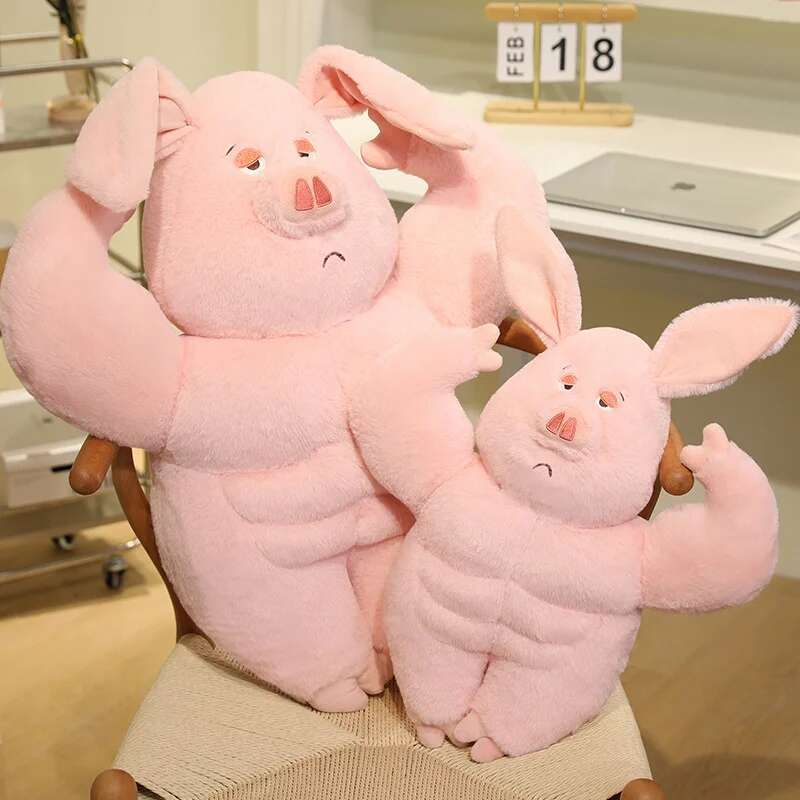 40/50/60cm Creative Big Muscle Pink Pig Plush Toys Stuffed Muscle Pig Doll Boyfriend Huggable Pillow Funny Birthday Gift Cushion