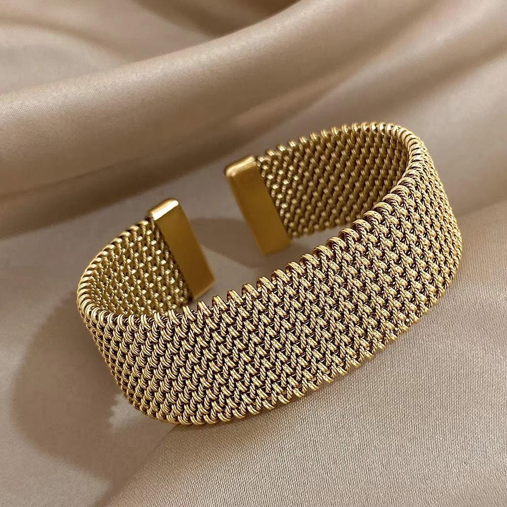 Vintage Weave Cuff Bracelet Waterproof Braided Mesh Bracelet Open Cuff Bangle  Men Jewelry