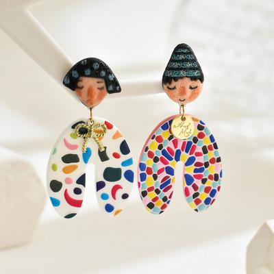 Boucles d'Oreilles Imprimées DIY Personnage de Dessin Animé, Boucles d'Oreilles Mode et Polyvalentes