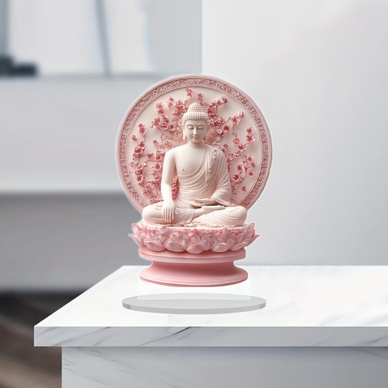 Scultura Buddha Meditante Statua Acrilica Piatta 2D Statuetta Buddista Decorazioni Spirituali Ornamento da Tavolo per Casa e Ufficio