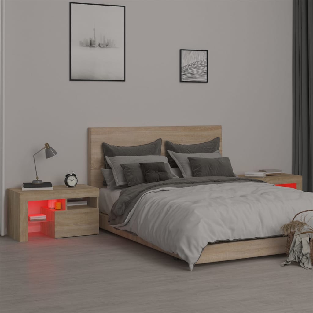 Vidaxl Szafki Z Oświetleniem Led, 2 Szt., Dąb Sonoma, 70X36,5X40 Cm