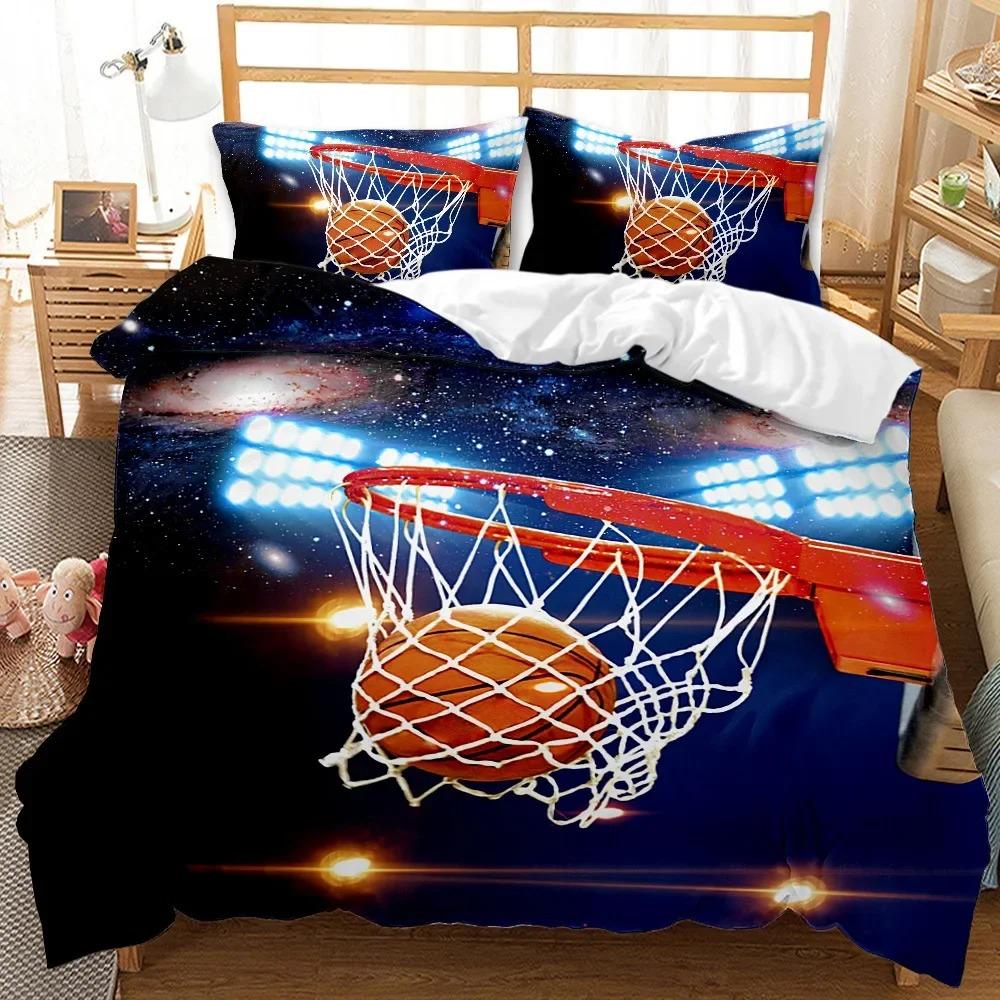 Basketball Duvet Cover Set Twin Size Sports Bedding Fire Pattern Microfiber for Boys Teens