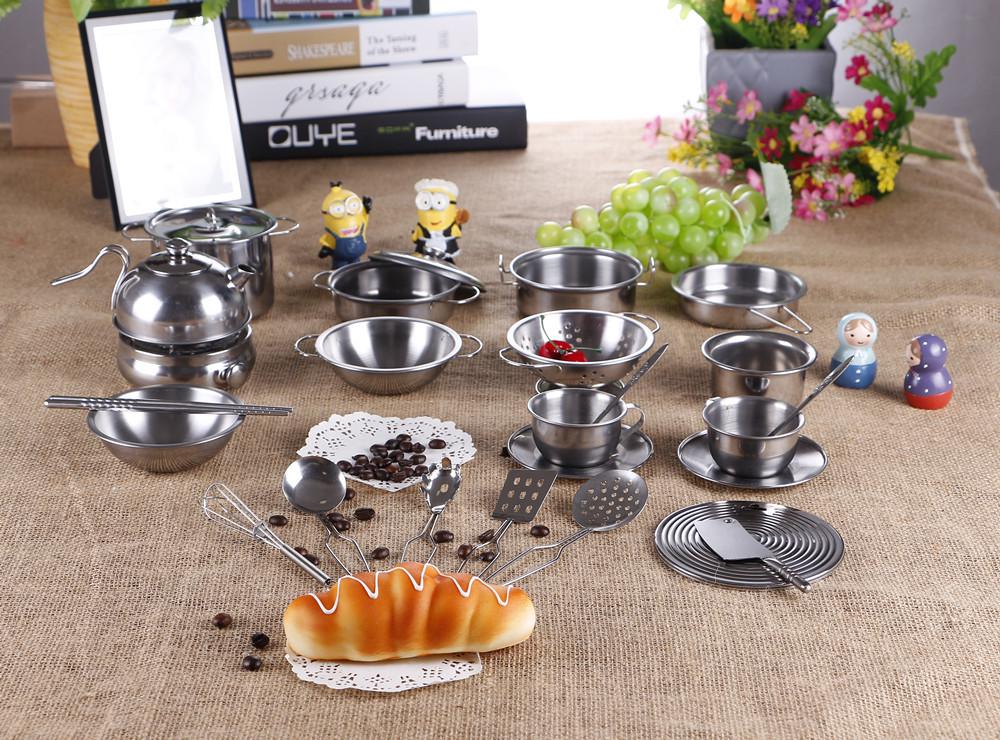 Kids' Stainless Steel Kitchenware Toy Set for Dollhouse Play