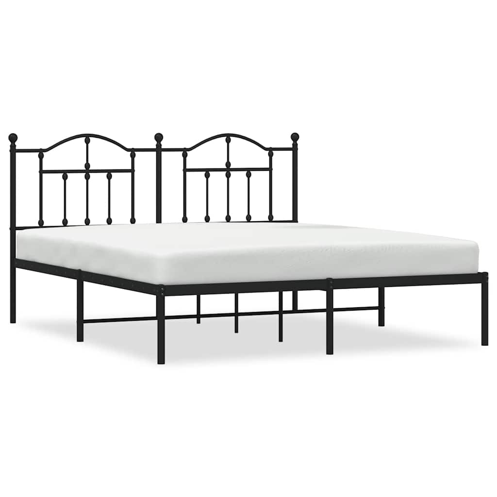 Metal Bed Frame with Headboard Black 160 X 200 Cm