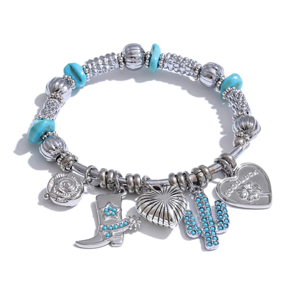 

Yhpup 60mm Stainless Steel Handmade Beads Bracelet Bangle 2026 Stone Heart Shoe Flower Drop Charm Europe Vintage Lucky Jewelry