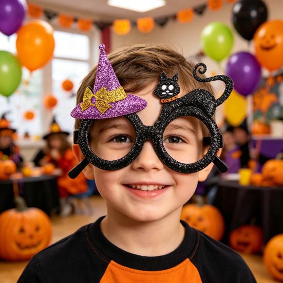 xiaobudian Halloween Party Glasses for Kids Adults, Glitter Frame Cosplay Decoration, Funny Pumpkin Skull Ghost Bat Eyewear Accessory Favors