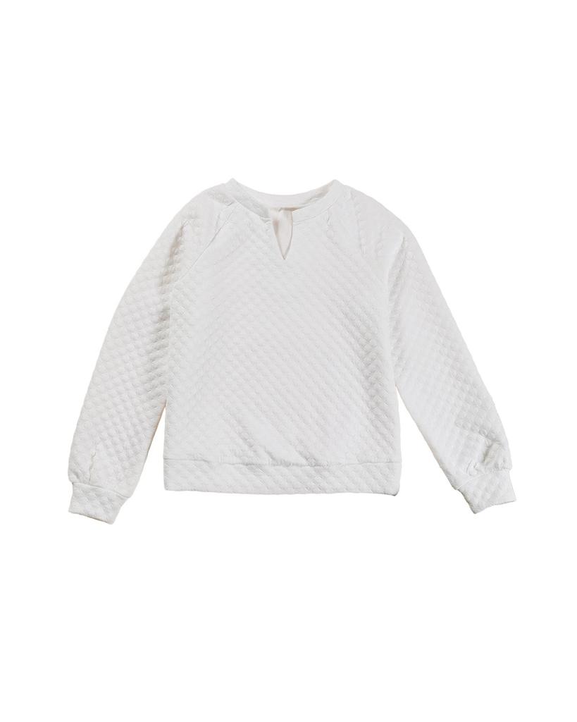 Azura Exchange White Split Neck Quilted Long Sleeve Top