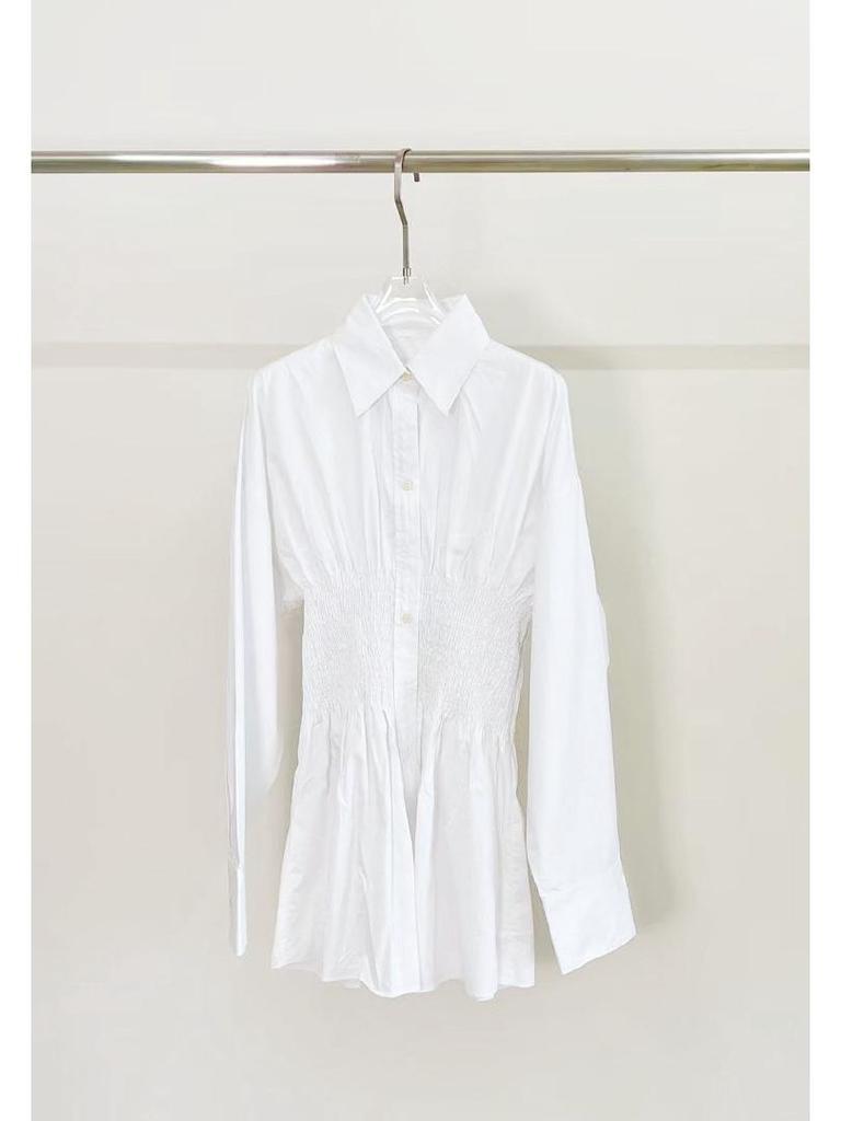 2024 Women's Summer Long Sleeve Shirt Dress with Turn-Down Collar and Waist Tie