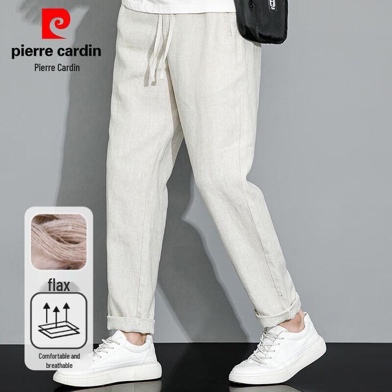 Pierre Cardin Men's Lightweight Linen Chinese Style Straight-Leg Pants