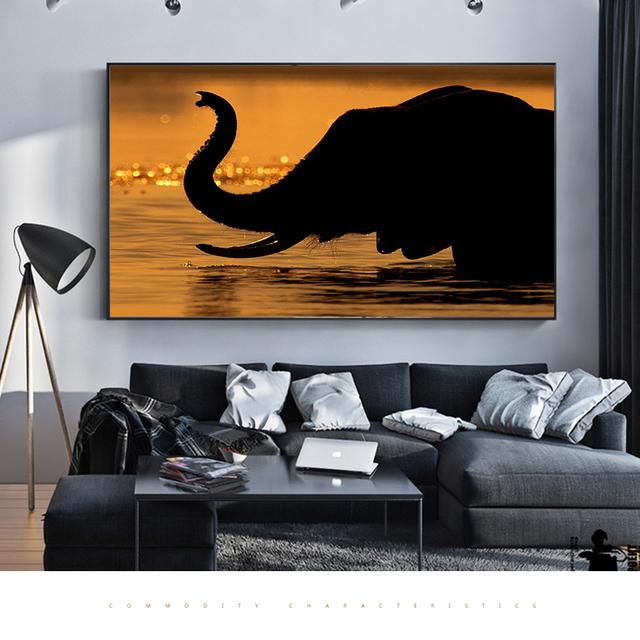 African Elephant Painting Landscape Animal Wall Art Print Elephant Poster Wall Picture for Living Room Bedroom Home Decor