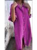 2026 Spring & Summer European-American Style Loose Cotton Linen Mid-Sleeve Shirt Dress for Women