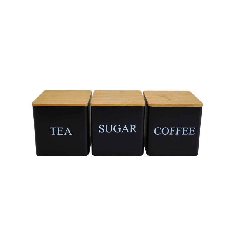 

Pack of 3 User Friendly Bamboos Covered Iron Square Containers Space Saving for Pantries Organization Multipurpose Use чорний
