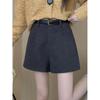 Korean Style Plus Size A-Line Woolen Shorts - Women's Spring/Autumn High Waist Loose Fit Wide Leg Pants