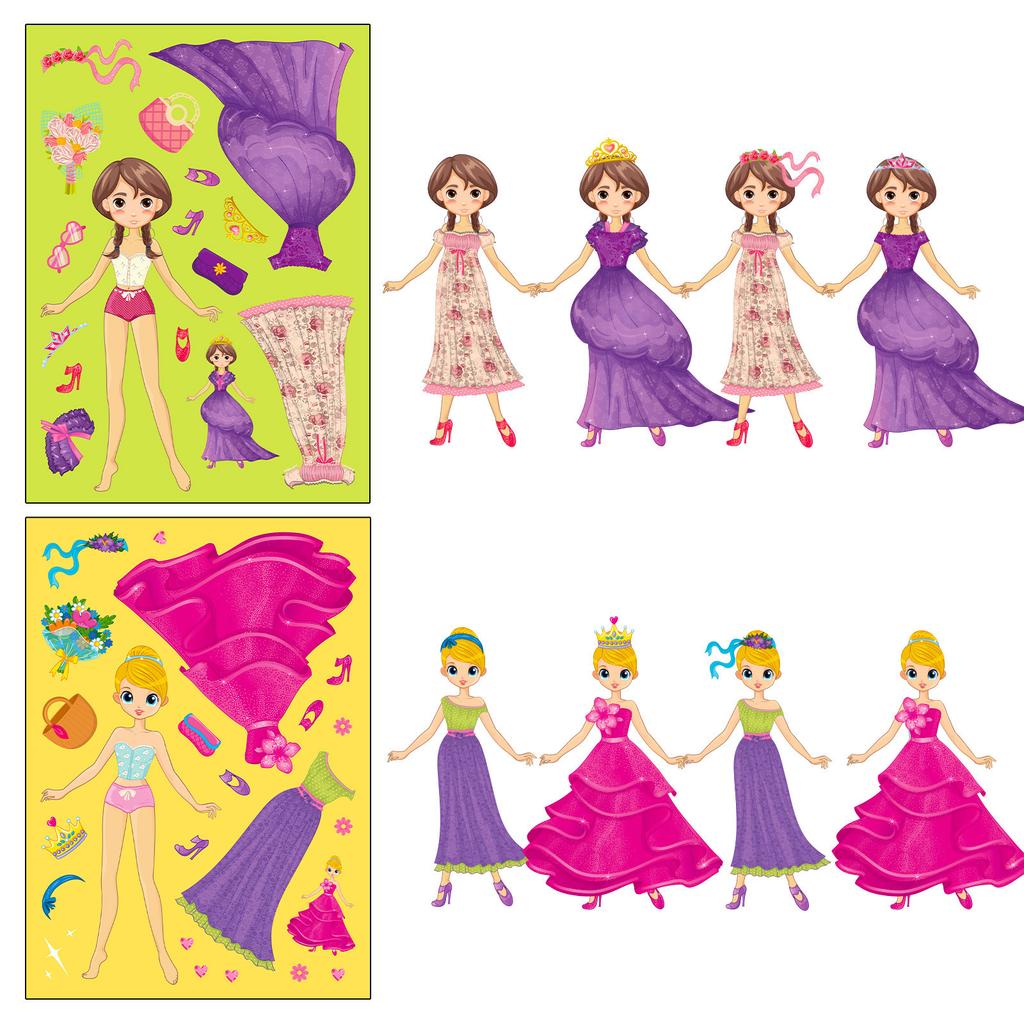 6 Photos/pack of Pink Princess Face Change Stickers Little Girl Cartoon Cute DIY Princess Make A Face Puzzle Stickers