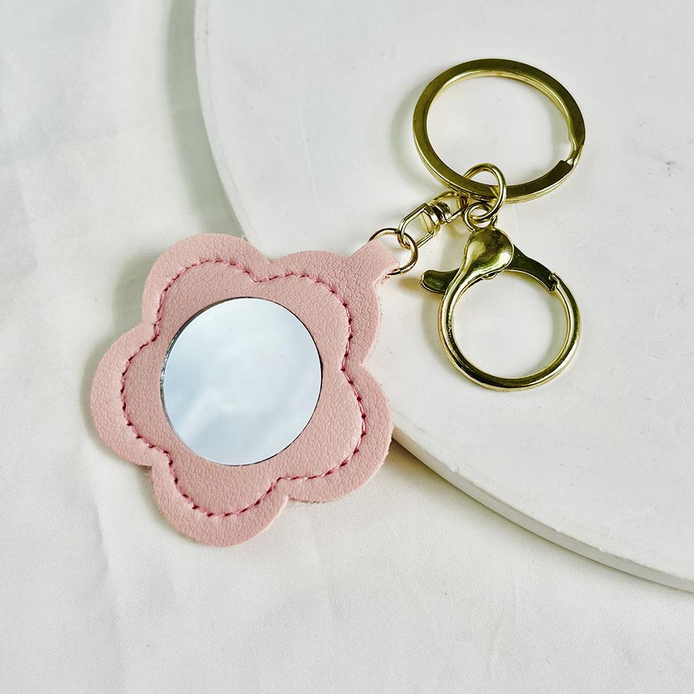 5pcs Floral PU Leather Keychain Mirrors Makeup Accessories Portable Makeup Keychain Accessories Key Chains For Women