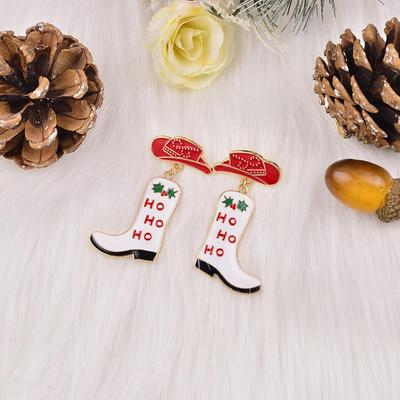Cross-border Western Cowboy Hat & Boots Christmas Earrings - Cute Cartoon Holiday Party Accessory