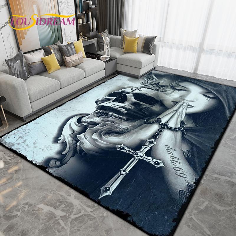 Cartoon Skull Girl Area Rug Large,Carpet Rug for Living Room Bedroom Sofa Decoration,Doormat Kitchen Bathroom Non-slip Floor Mat
