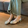 2386-58 Autumn New French Rhinestone Word with Square Head Shallow Mouth Mary Jane Widened Large Size Shoes Women