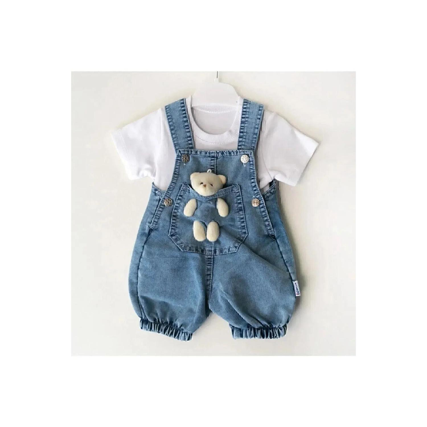 

Двойной комплект джинсовой ткани Salopet с белой футболкой 3-6 AY чистый