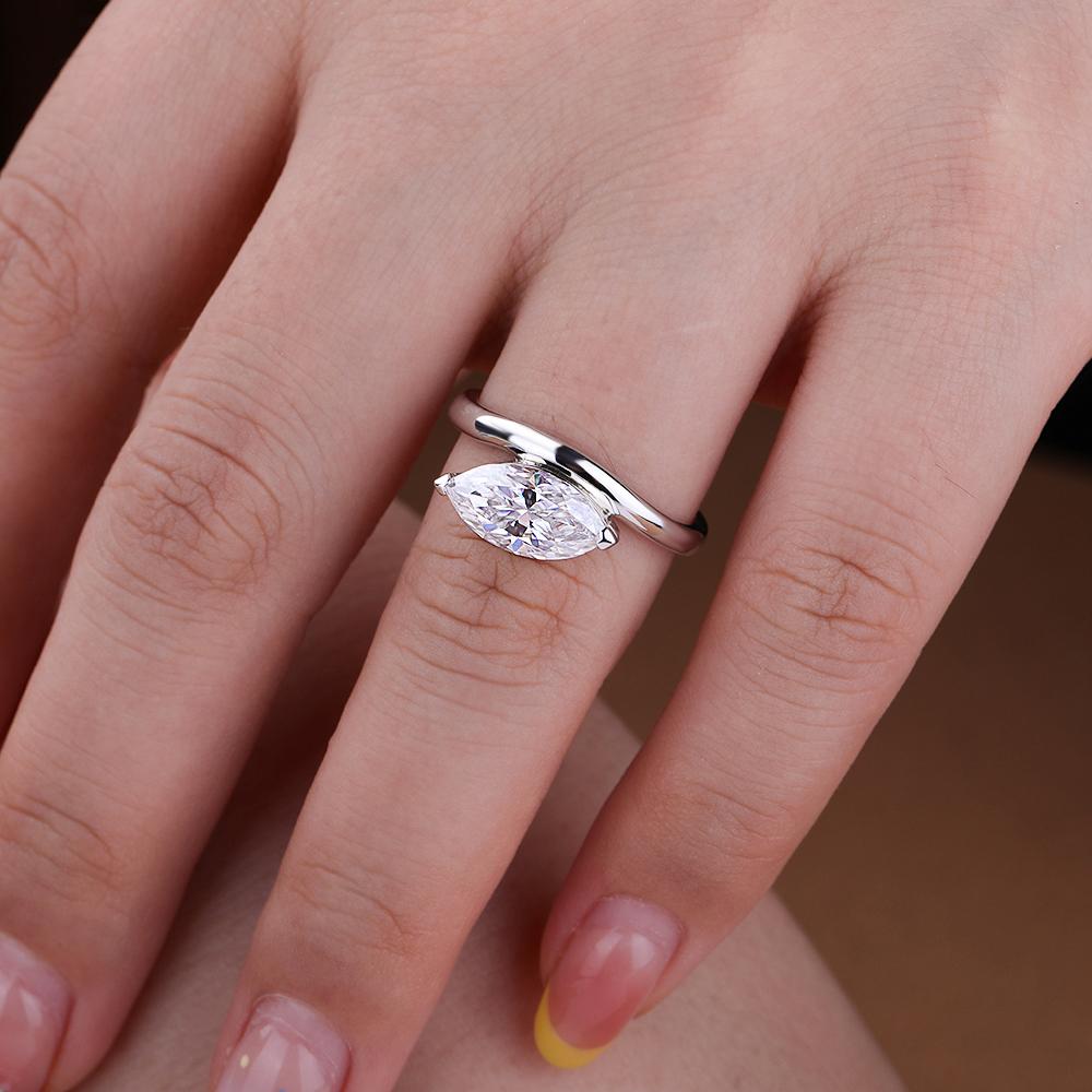 2Carat East West Marquise Cut Moissanite Rings 100% CopperSolitaire Diamond Engagement Ring Wedding Bands Jewelry