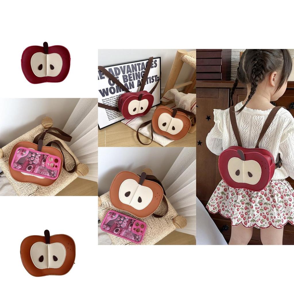 Childrens Apple Mini Backpack Pu Material Cartoon Girl Boy Casual Daily Use