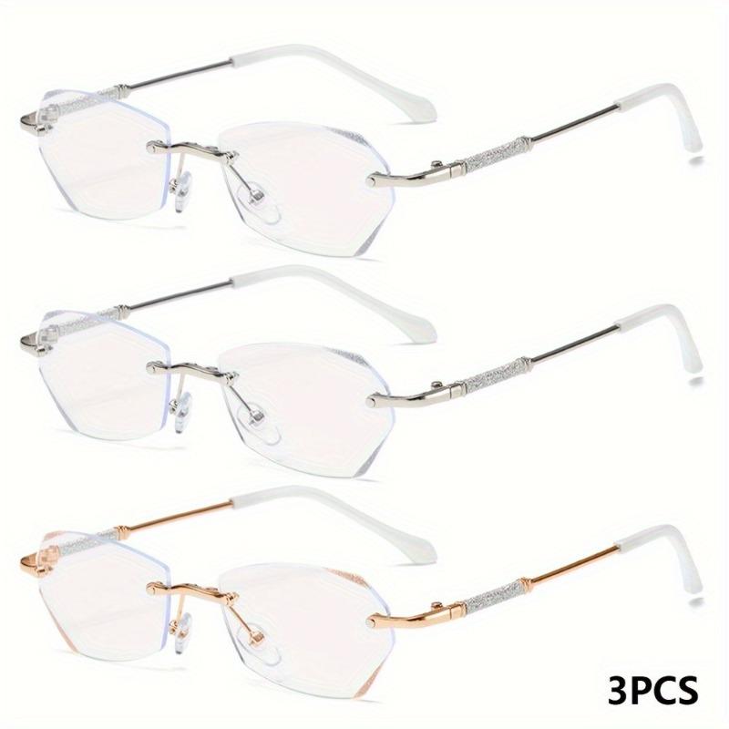 

3 PCS Elegant Frameless Women s Glasses Featuring Transparent and Bright Lenses and A Slender Metal Frame +100