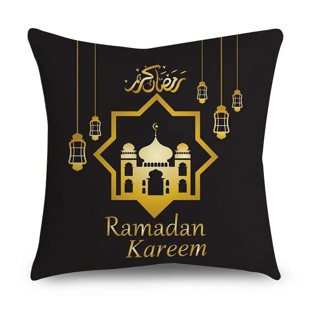 Ramadhan Kissenbezug Islamisches Eid Mubarak Schwarz Gold Kissenbezug Heimdeko Sofa Dekokissenbezug 45cm*45cm