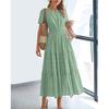 Women's Spring Summer Elegant V-Neck Ruched Waist Flared Long Sleeve Maxi Dress Fashion Casual Party Dress