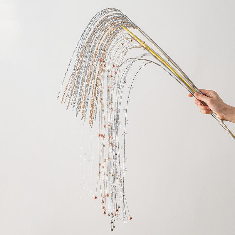 Sequin Glitter Christmas Party Branch Sticks Decoration White Artificial Plant Tassel Wheat Ears for Xmas Tree Ornament Supplies