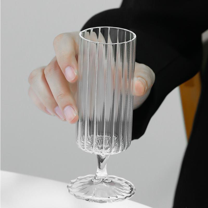Heat Resistant Crystal Ribbed Glass Cup Goblet Wine Glasses Coffee Mug Champagne Drinkware for Wedding Decoration Candle Holders