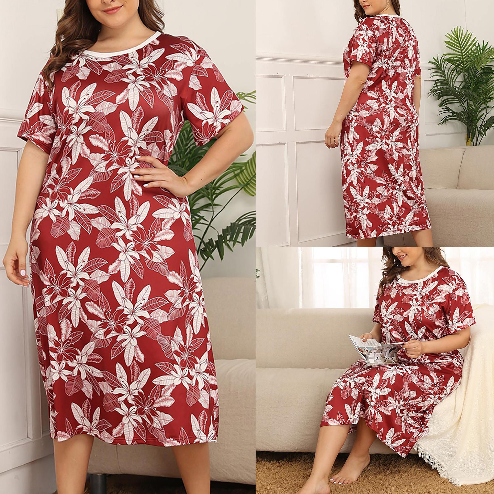 

Women s Plus Size New Printed Warm Home Nightdress Pajamas XXXL красный
