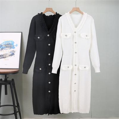 Women's Spring Fall Long Sleeves V-Neck Dress Casual Button Knitted Sweater Midi Dress for Women Solid Color Ribbed Bodycon Knit Midi Dresses