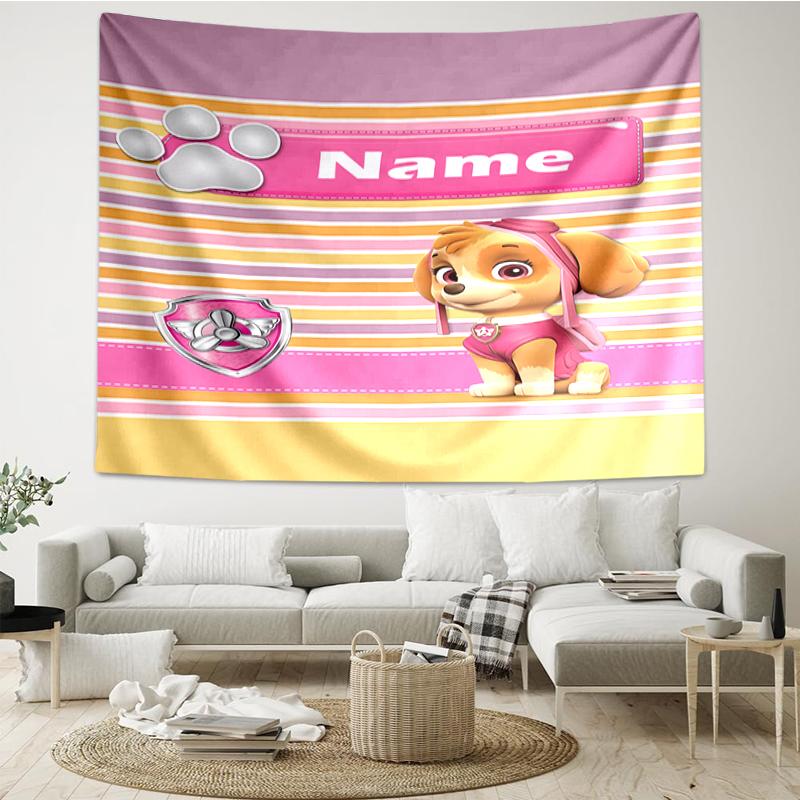 Custom Name PAW Patrol Print Tapestry, Backdrop, Easy Setup, Ideal for Bedroom, Office & Living Room, with Aesthetic Wall Hanging Decor.