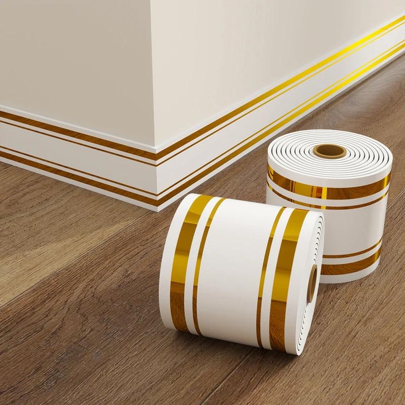 

1roll PVC Waterproof Baseboard Trim Strip Thickened Self-Adhesive Anti-Collision Wall Waistband Sticker Living Room Home Decor 10cm x 5m