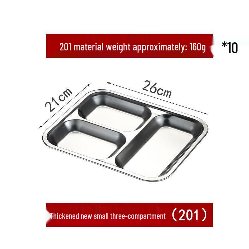 304 Stainless Steel Divided Meal Trays (10-Pack)