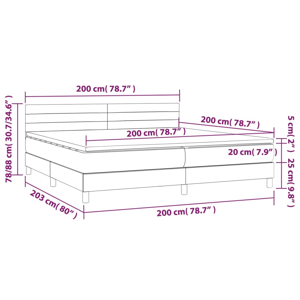 Vidaxl Łóżko Kontynentalne Z Materacem I Led, Szare 200X200Cm, Aksamit