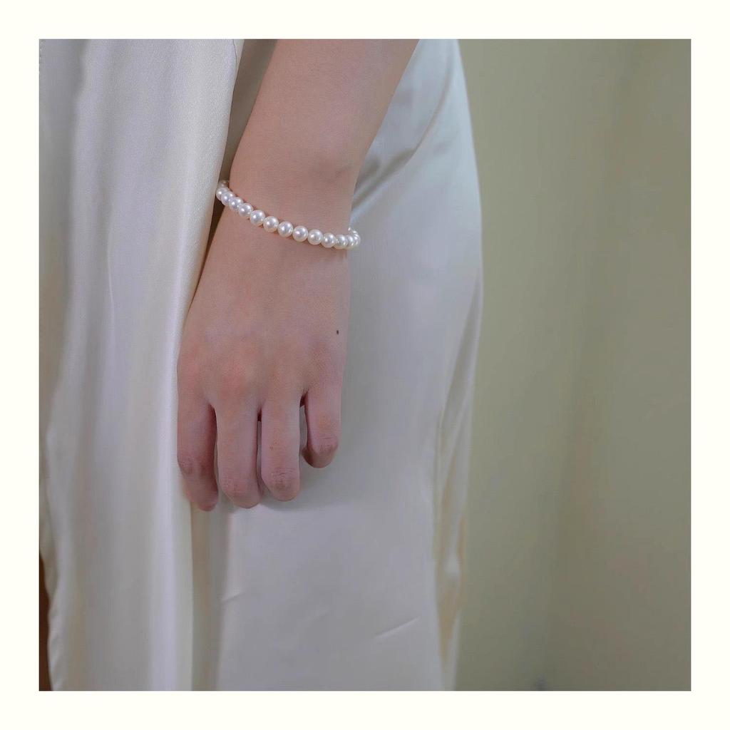 2025 New 6-7mm Near Round Freshwater Pearl Bracelet with 18k Gold-Plated Copper - Light Luxury, Simple & Versatile Style