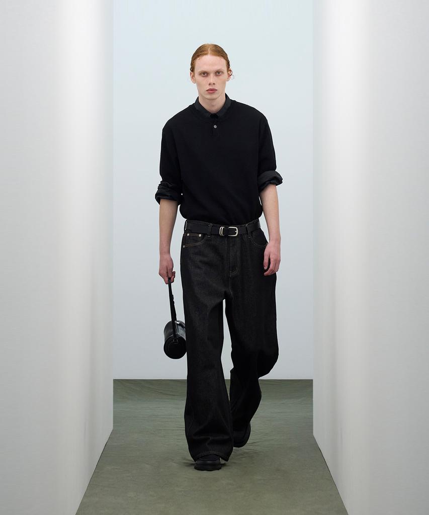IRONYPORNO WHITELINE 86-Iro355 Basic One-Button Round Short Sleeve Knit Black