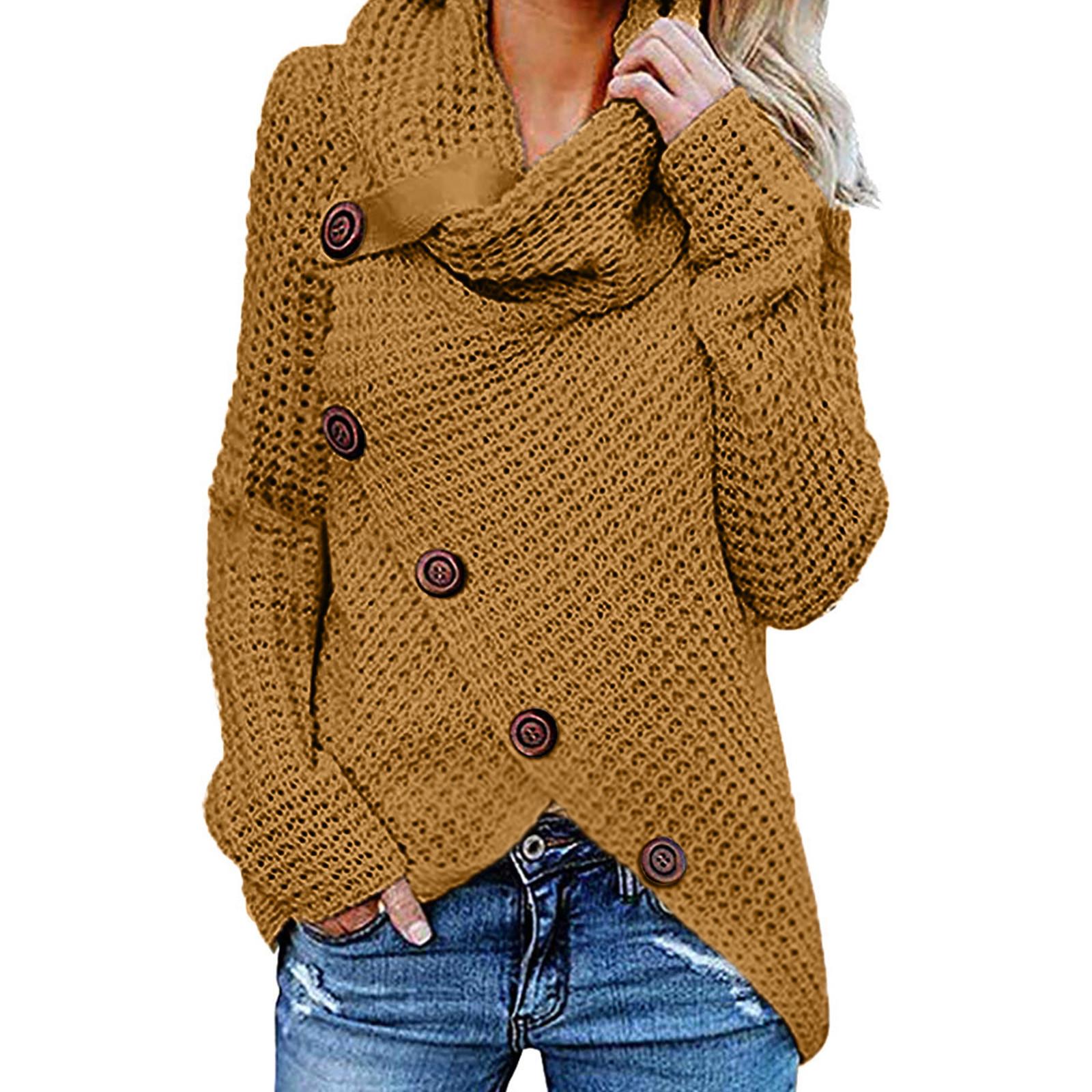 Женская мода осень-зима с длинным рукавом на пуговицах нерегулярный вязаный свитер XL 1980₽